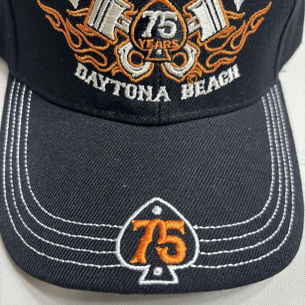 1 DAYTONA BEACH‎ BIKE WEEK HAT 2016 ADJUSTABLE TRUCKER HAT BLACK ORANGE 75 YEARS